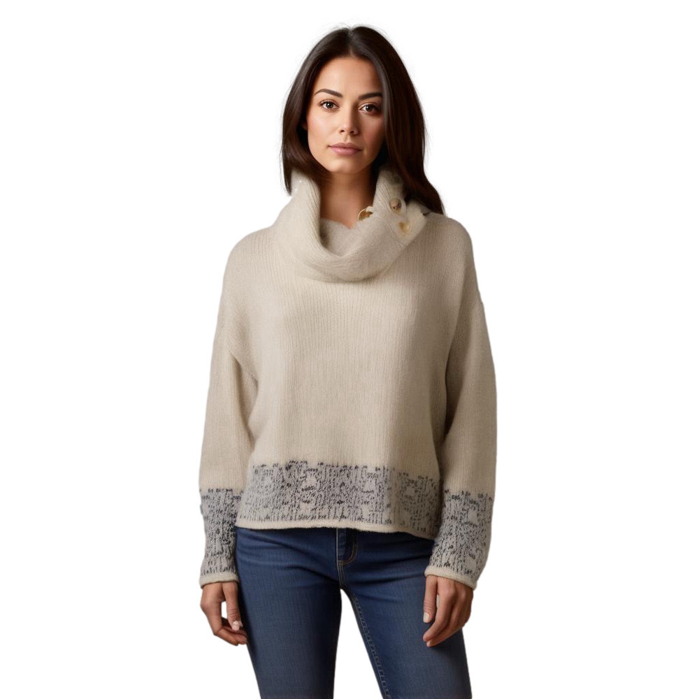 Tru Luxe Jeans Women's XL Cream Fair Isle Knitted Cowl Neck Pullover Sweater
